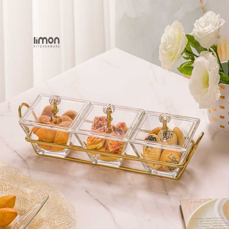 Limon Signature Square Snack Serving Tray – Elegant Multi-Section Appetizer & Dry Fruit Server | Adornia.pk
