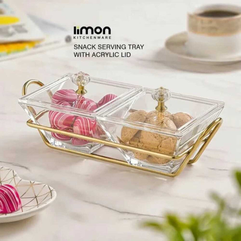 Limon Signature Square Snack Serving Tray – Elegant Multi-Section Appetizer & Dry Fruit Server | Adornia.pk