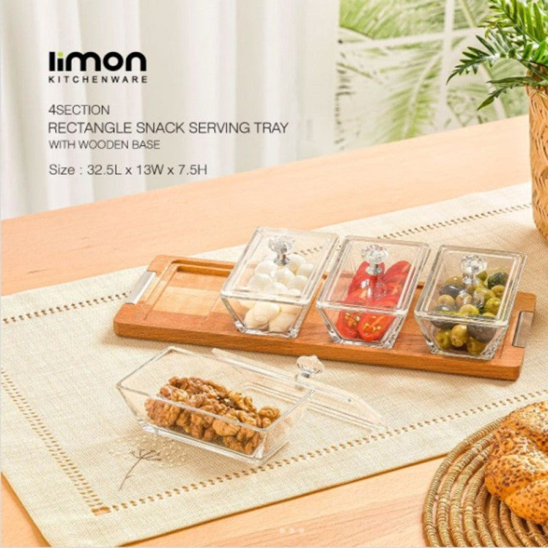 Limon DuoDelight Serving Set with Wooden Base – Dual Covered Snack & Appetizer Dishes | Adornia.pk