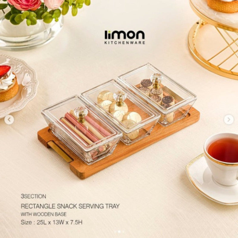Limon DuoDelight Serving Set with Wooden Base – Dual Covered Snack & Appetizer Dishes | Adornia.pk