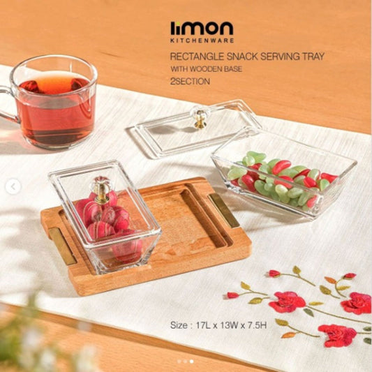 Limon DuoDelight Serving Set with Wooden Base – Dual Covered Snack & Appetizer Dishes | Adornia.pk