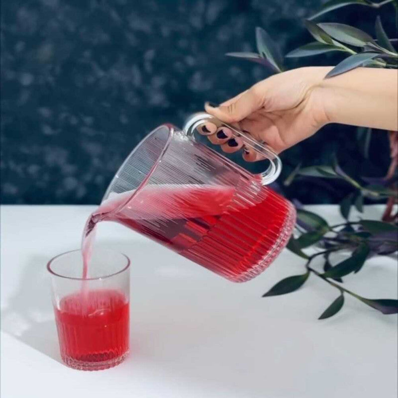 CrystalServe Ribbed Glass Pitcher & Drinking Glasses Set – Elegant Beverage Serveware | Adornia.pk