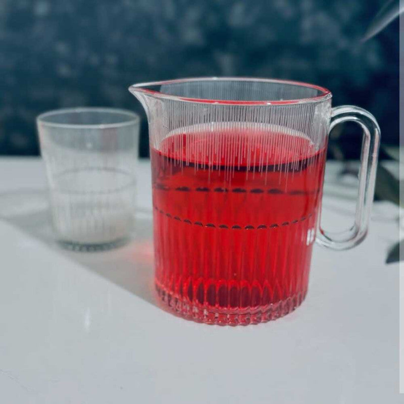CrystalServe Ribbed Glass Pitcher & Drinking Glasses Set – Elegant Beverage Serveware | Adornia.pk