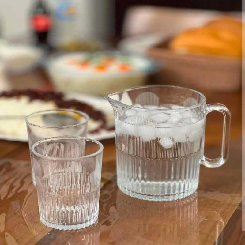 CrystalServe Ribbed Glass Pitcher & Drinking Glasses Set – Elegant Beverage Serveware | Adornia.pk