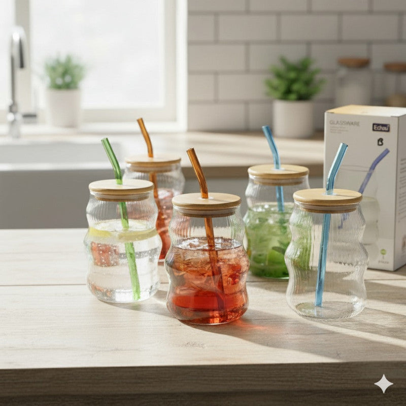 EcoLuxe Glass Sipper with Bamboo Lid – Sustainable Drinkware | Adornia.pk