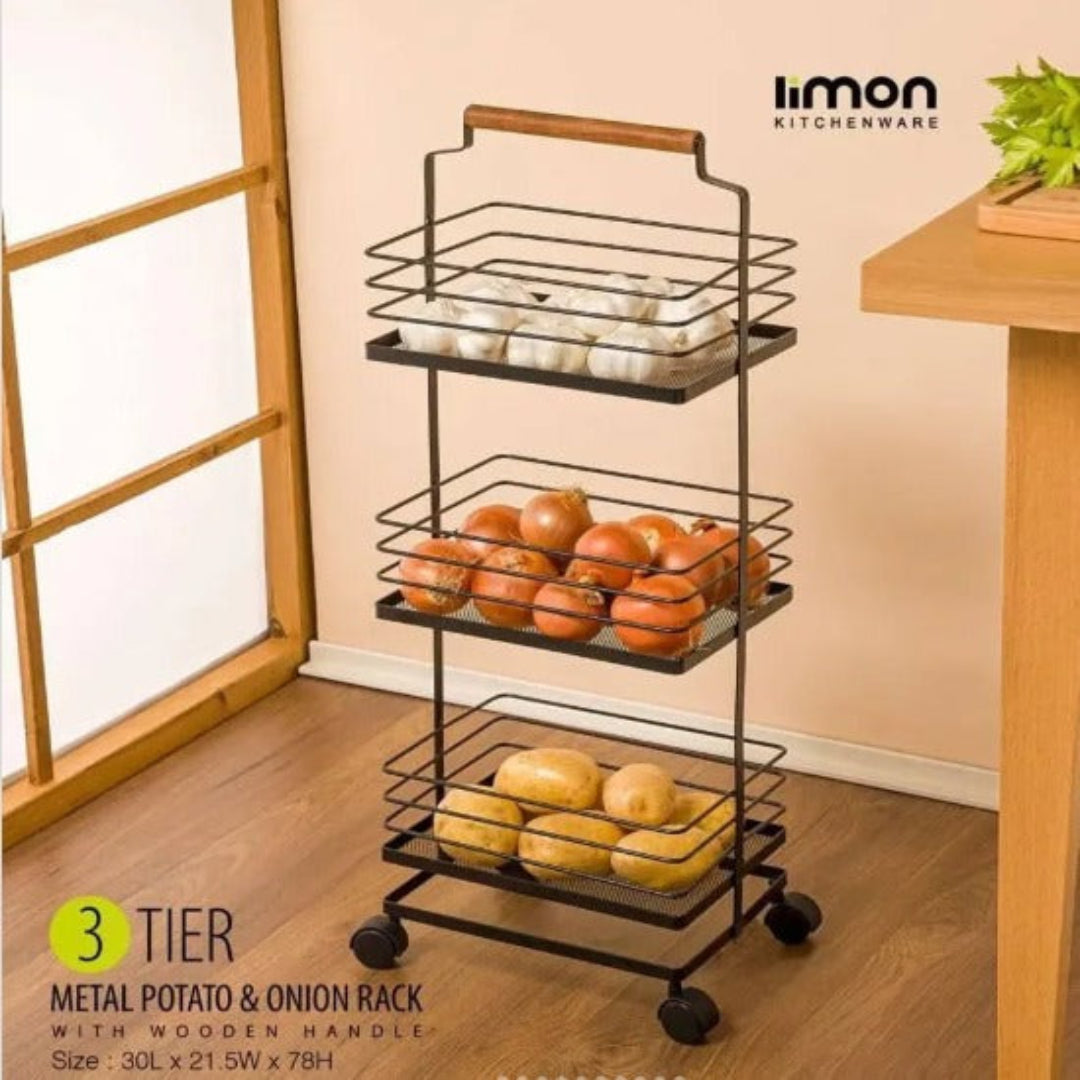 3-Tier Metal Storage Rack with Fabric Cover Baskets (232300) By Limon