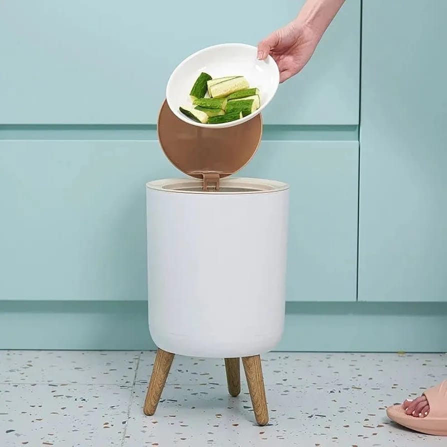 Spacious Trash Bin with Press-Lid & Feet