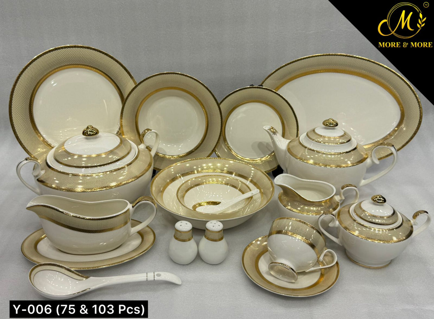 Yamasen Luxury Japanese-Inspired Gold Mesh Dining Set | Fine China Collection | Available in 75 & 103-Pieces