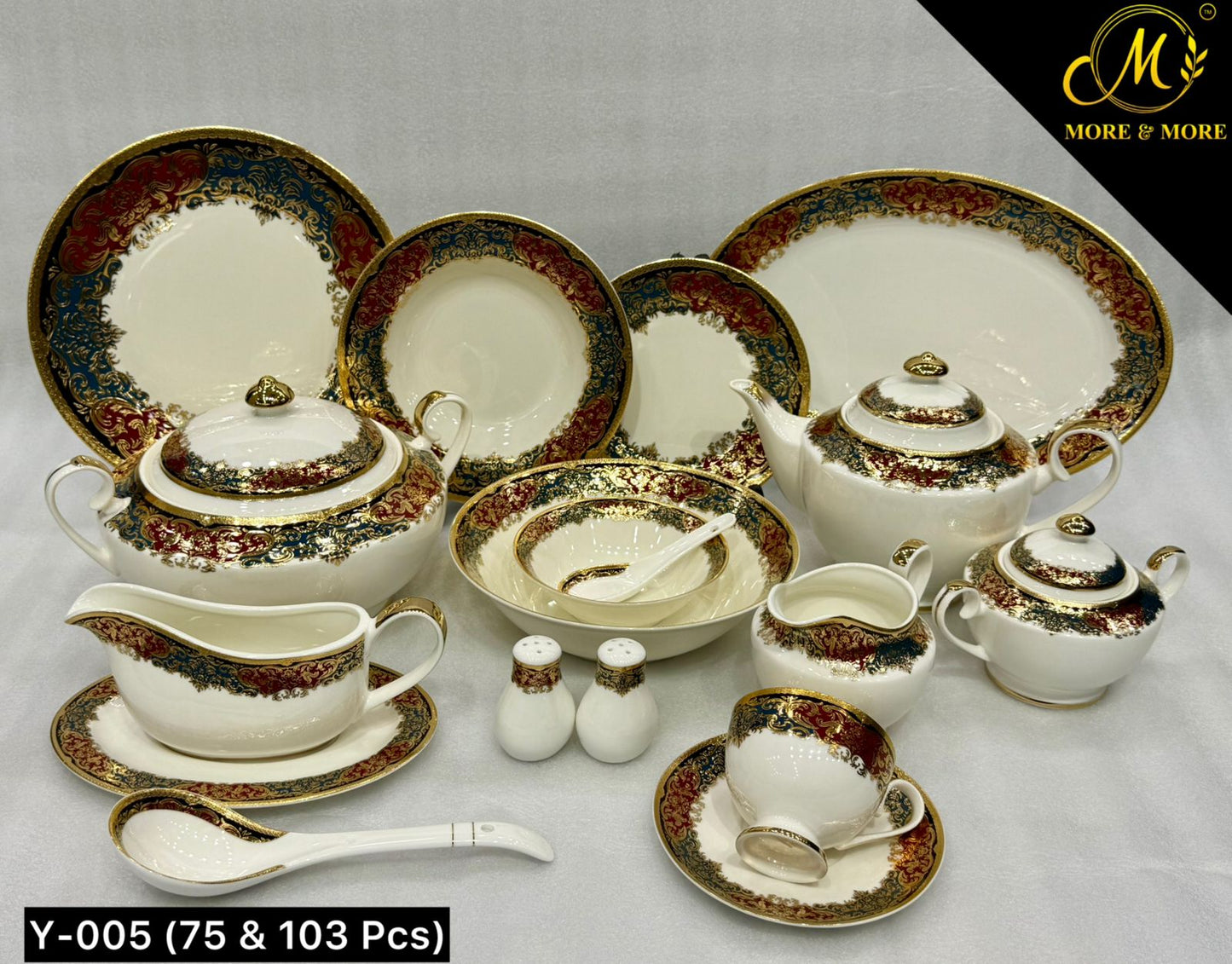 Royal Yamasen Japan-inspired Gold & Maroon Dinnerware Set | Luxury 75/103 Piece Collection for 8 & 12 Persons Serving