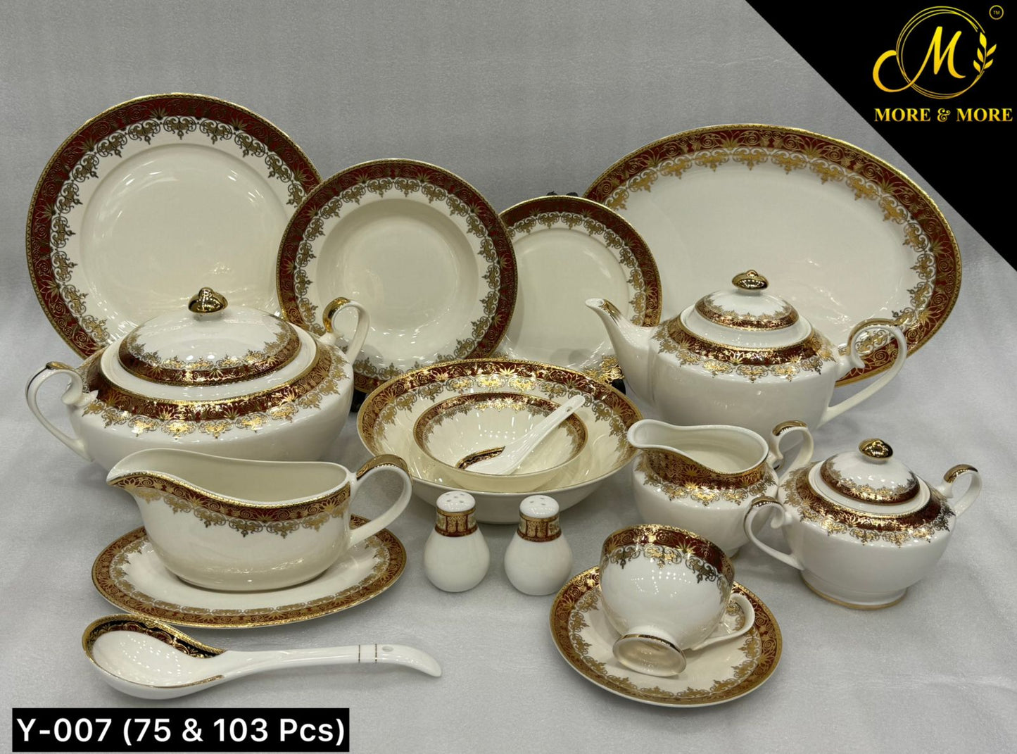 Yamasen Luxury Japanese-Inspired Red & Gold Floral Dining Set - Premium Gold-plated Dinnerware Collection