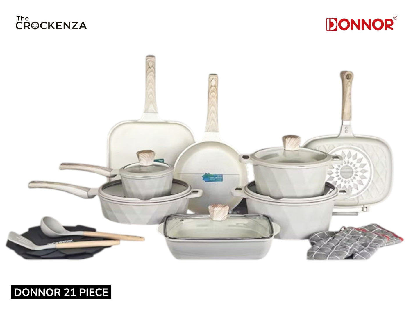 DONNOR 21-Piece Luxury Granite Cookware Set – Non-Stick Pots and Pans with Advanced Never-Stick Technology (PFOA-Free, Induction Ready) - Ivory