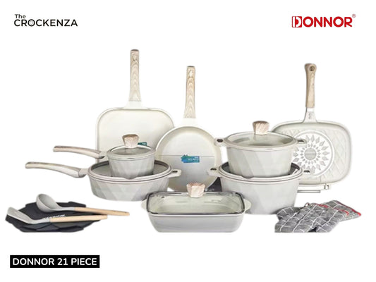 DONNOR 21-Piece Luxury Granite Cookware Set – Non-Stick Pots and Pans with Advanced Never-Stick Technology (PFOA-Free, Induction Ready) - Ivory
