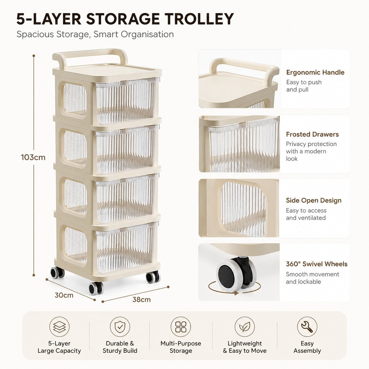 MYK Deals Multi-Layer Organizer Trolley – Portable Storage Cart