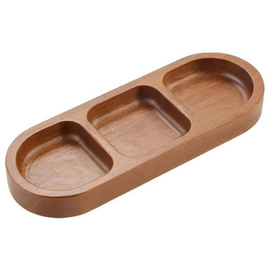1pc Wooden 3-Compartment Serving Tray, Sauce Plates, Durable Wood Material, Serving Trays