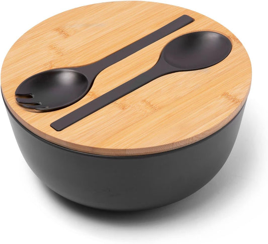 Bamboo Fiber Salad Bowl with Servers Set, Large Solid Wooden Salad Bowls With Lid, Fiber Spoon and Fork