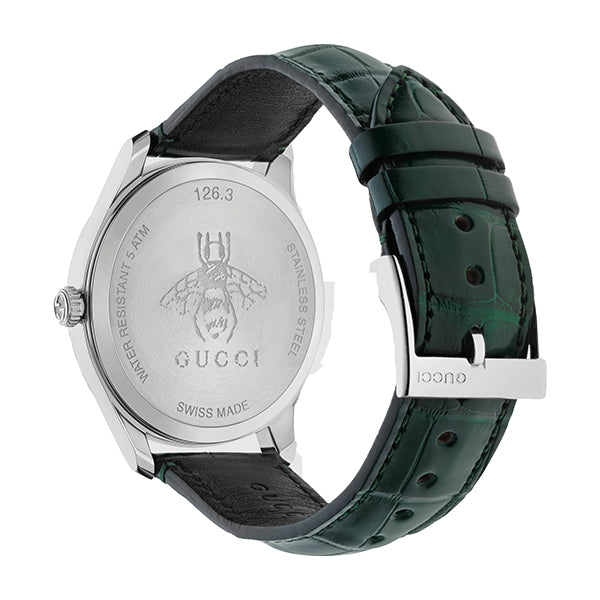 Gucci G-Timeless Green Leather Strap Black Dial Unisex Watch - YA126326