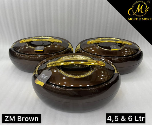 ZM Oval Brown & Gold Luxury Hotpot Set - 4L, 5L & 6L
