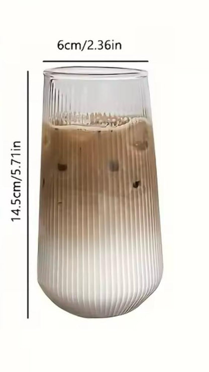 Ribbed Glass Cup with Wooden Lid & Glass Straw