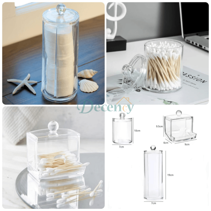 3-Piece Acrylic Cotton Bud & Swab Organizer Set