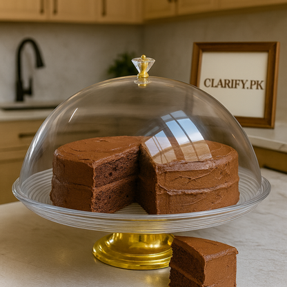 Acrylic Cake Dome Golden Stand – Elegant Cake Display (Small)