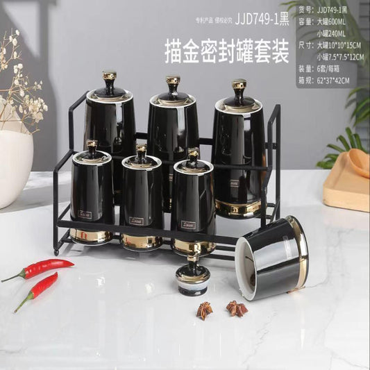 7 Pcs Canister Set with Stand – Stylish Kitchen Storage Jars for Tea, Sugar, Coffee, Spices