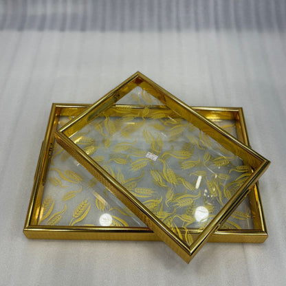 Luxury 2-Piece Glass Luxury Gold Wheat-Pattern Serving Tray Set
