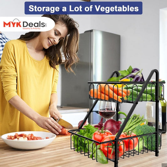 Multifunctional Countertop Basket, 2-Tier Countertop Fruit Basket Bowl, Vegetable Bread Storage Basket for Kitchen, Dining Table, Kitchen Pantry Organizers Shelf