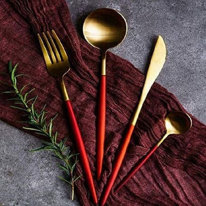 24 PCs Premium Steel Cutlery Set-Red over Golden