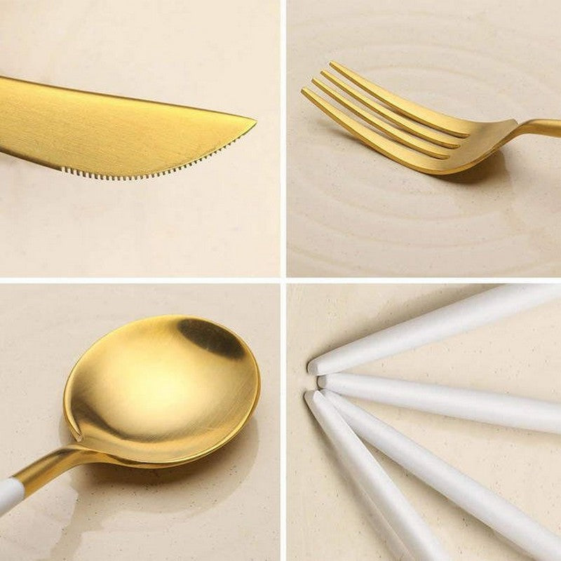 Stainless Steel White & Golden Cutlery Set (24 Pcs)