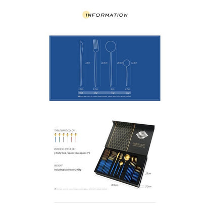 24 PCs Premium Steel Cutlery Set-Blue over Golden