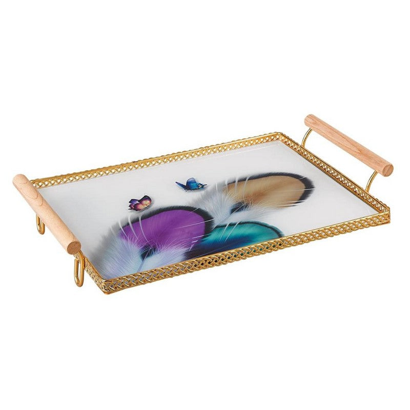 Luxury Glass Tray/ Style 2 with Wooden Handle