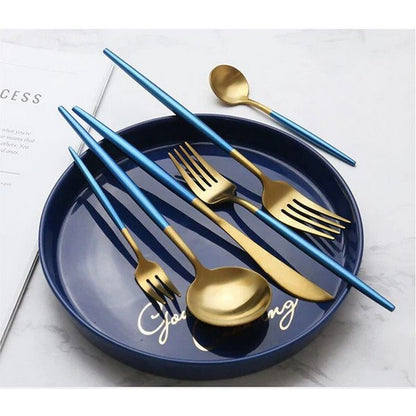 Luxury Blue & Golden Flatware Cutlery Set (24pcs)