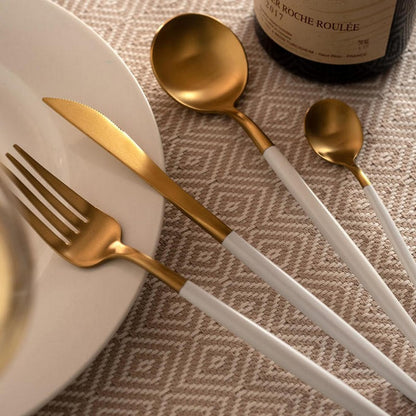 Stainless Steel White & Golden Cutlery Set (24 Pcs)