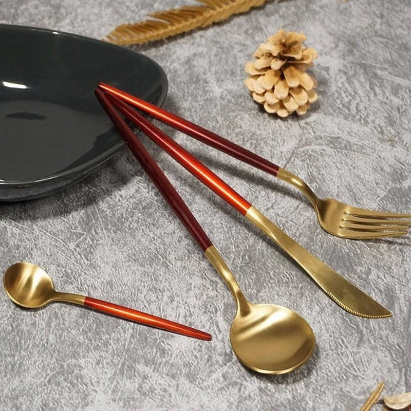 24 PCs Premium Steel Cutlery Set-Red over Golden