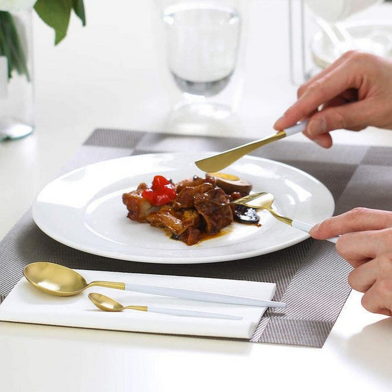 Stainless Steel White & Golden Cutlery Set (24 Pcs)