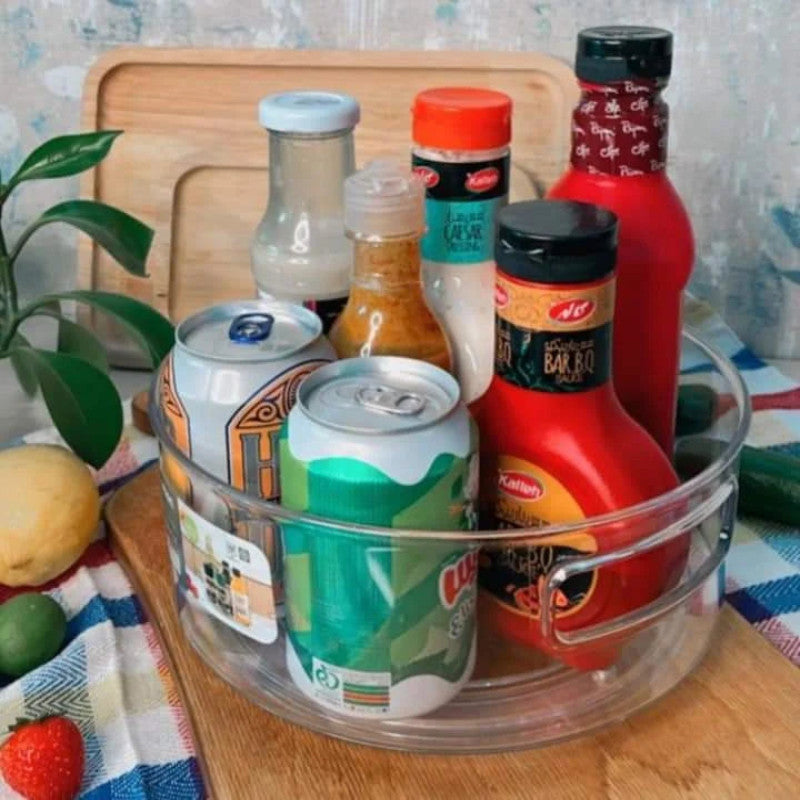 Limon Multi-Use Acrylic Rotatable Tray with Handles – 360° Serving & Storage Organizer (2149) | Adornia.pk