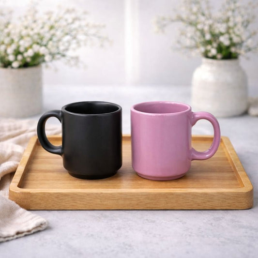 Set of 2 Mini Ceramic Coffee  Mug Black & Pink Color Cups | Modern Tea & Coffee Mug Set