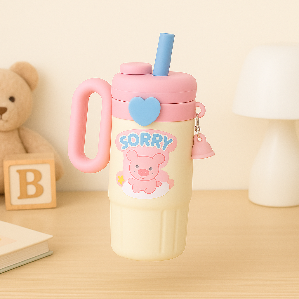Kids Cute Cartoon Handle Straw Cup – 850ml
