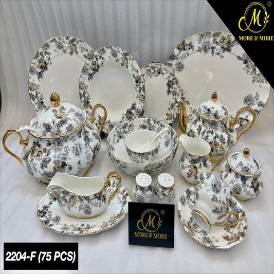 ROYAL ALBERT Dinner Set – Elegant 75 Pcs Full Crockery for 8 Persons | Premium Ceramic Tableware & Serveware Collection
