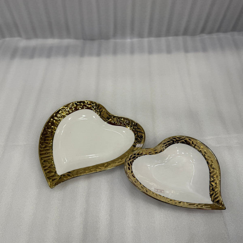 Golden Heart Porcelain Serving Platters – 2 Piece Premium White & Gold Set