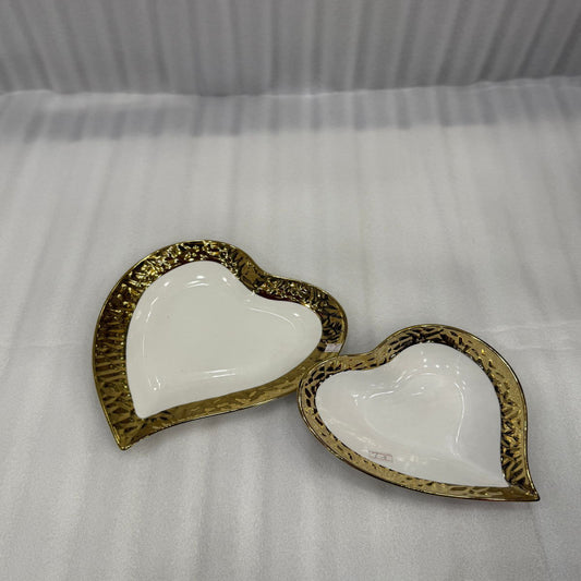 Golden Heart Porcelain Serving Platters – 2 Piece Premium White & Gold Set