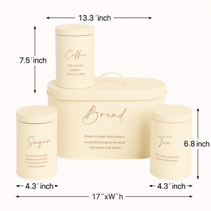 4-Piece Metal Bread Bin and Canister Set - White