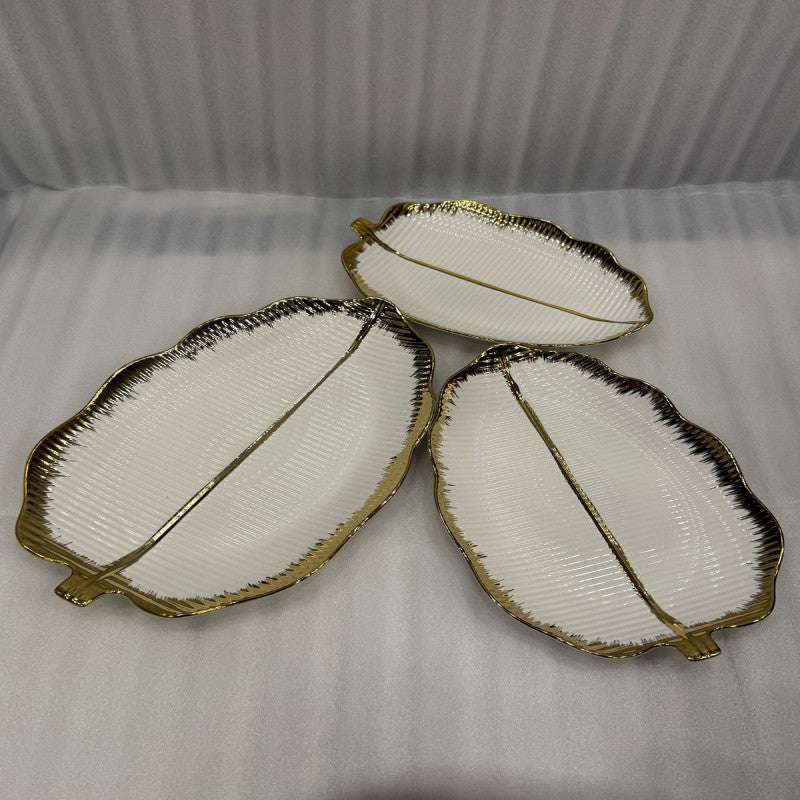 Porcelain Leaf Serving Platters – 3 Piece Elegant Decorative Tray Collection