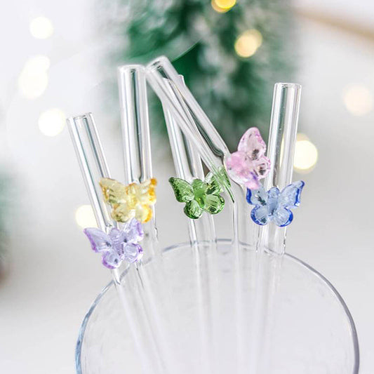 Glass Straws With Butterfly Eco Friendly Drinking