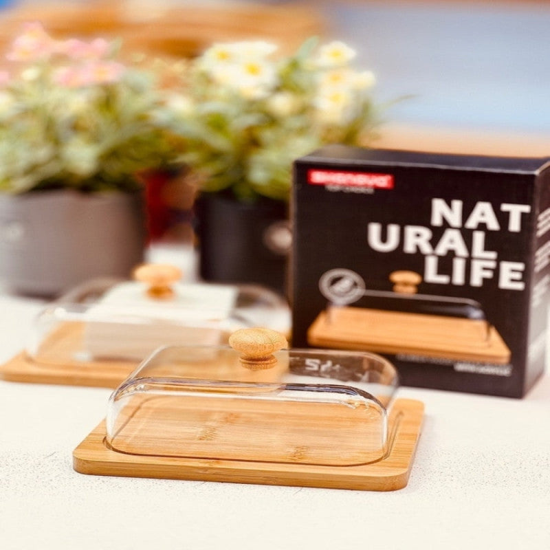 Limon MultiServe Wooden Storage Keeper with Clear Acrylic Lid – Elegant Snack & Dry Food Organizer | Adornia.pk