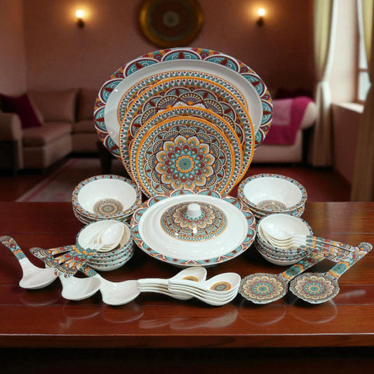 Luxury 68 PCS Melamine Dinner Set – Moroccan Art Design | Adornia.pk