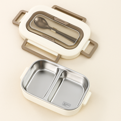 2-Compartment Thermal Lunch Box with Spoon & Fork