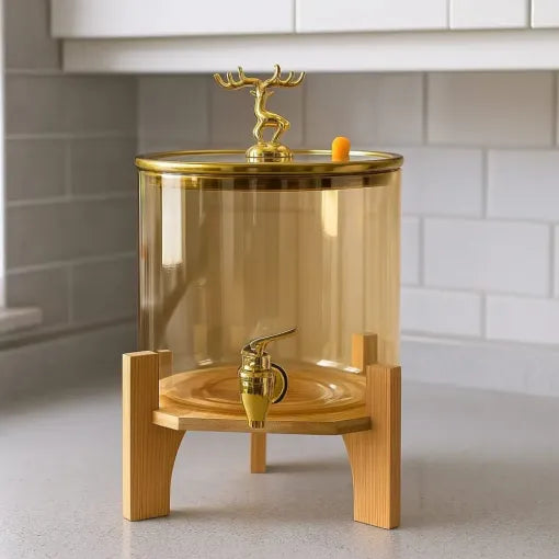 GoldenDeer Glass Dispenser with Airtight Lid and Bamboo Stand