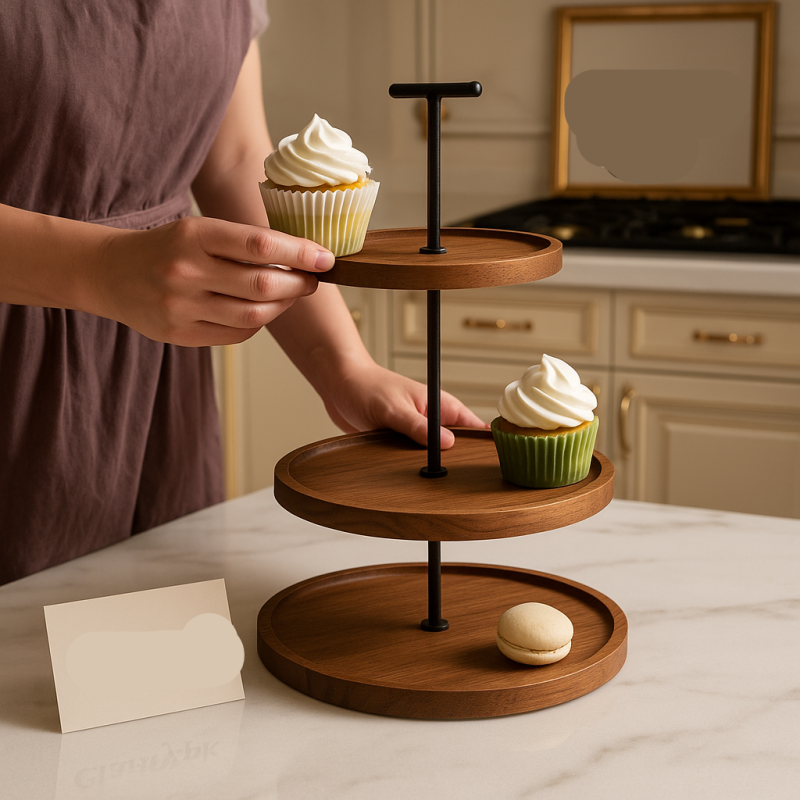 Wooden Cake Stand Shelf – Rustic Display for Cakes & Desserts