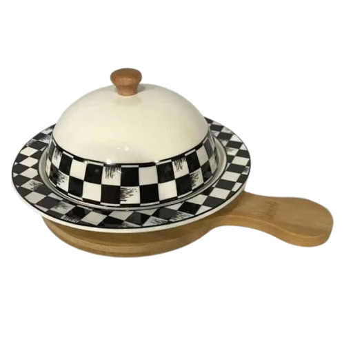 Ceramic Serving Dish With Bamboo Liner